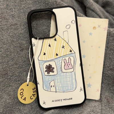 可爱手绘小房子亚克力黑边磁吸适用苹果iPhone16promax手机壳1312pro小米1415Pro华为mate60p70三星S23防摔