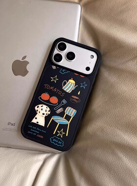 原创插画小狗黑边软壳磁吸适用苹果小米iPhone17promax手机壳1613pro小米1415Pro华为mate60p70三星S23防摔