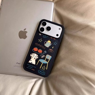 原创插画小狗黑边软壳磁吸适用苹果小米iPhone17promax手机壳1613pro小米1415Pro华为mate60p70三星S23防摔