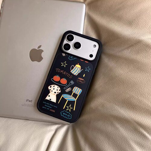 原创插画小狗黑边软壳磁吸适用苹果小米iPhone17promax手机壳1613pro小米1415Pro华为mate60p70三星S23防摔