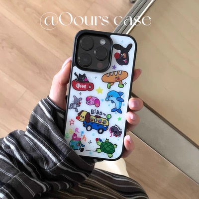 原创美式卡通狗狗适用iphone16Promax黑边亚克力手机壳15pro磁吸苹果小米141312三星1116plus防摔14pro华为
