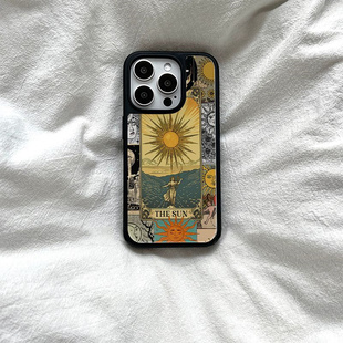 原创个性 欧美太阳神女亚克力黑边适用苹果iPhone16promax手机壳15pro小米14Pro保护套华为mate防摔三星S234