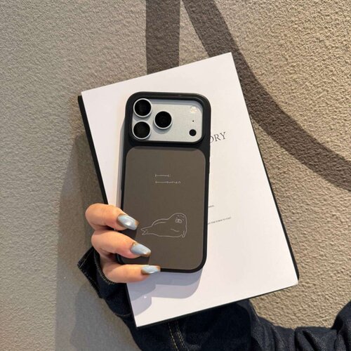 ins风复古海豹黑边玻璃磁吸适用苹果iPhone18promax手机壳1716pro小米1514Pro华为mate80p90荣耀vivooppo防摔