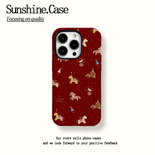 ins风新年小马适用于苹果16promax手机壳iPhone15华为小米14plus荣耀13pro12菲林壳二合一x防摔11oppovivo11