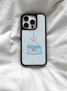 水袋金鱼原创ins亚克力黑边磁吸适用苹果iPhone16promax手机壳131512pro小米14Pro华为mate60p70三星S23防摔