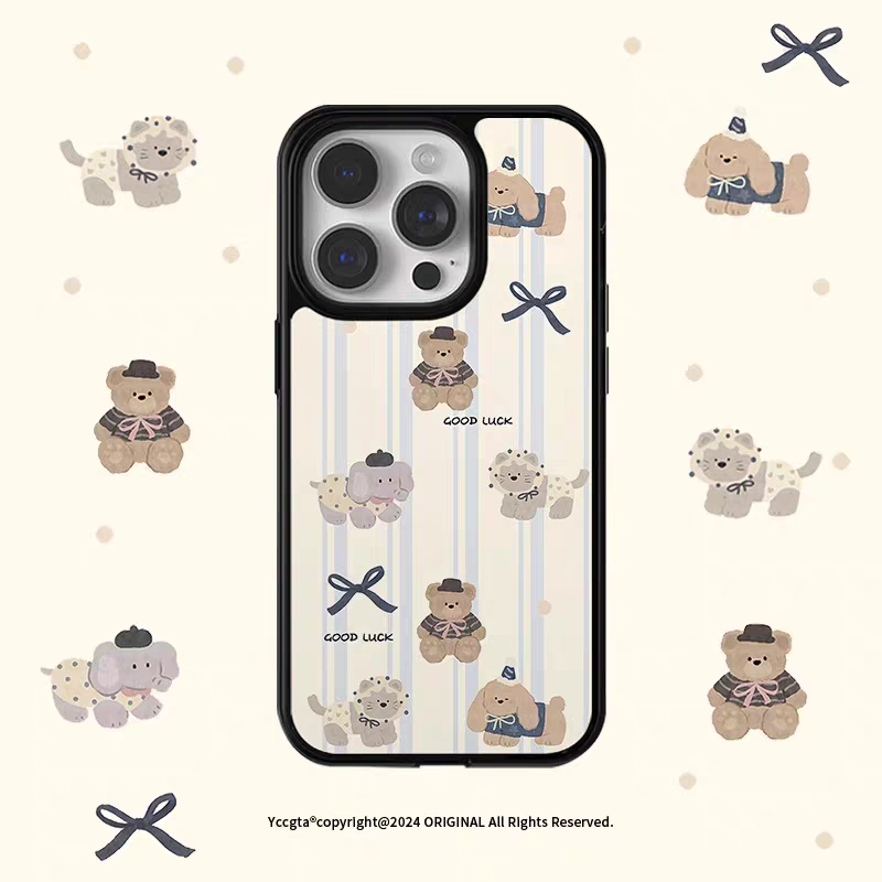 原创ins棕色小熊亚克力黑边磁吸适用苹果iPhone16promax手机壳1312pro小米1415Pro华为mate60p70三星S23防摔