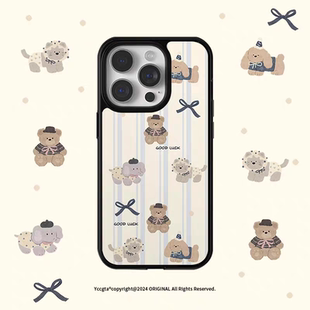 原创ins棕色小熊亚克力黑边磁吸适用苹果iPhone16promax手机壳1312pro小米1415Pro华为mate60p70三星S23防摔