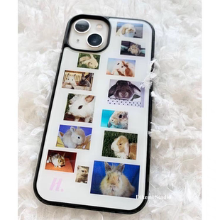 ins爱豆可爱兔子贴画亚克力黑边适用苹果iPhone16promax手机壳1312pro小米1415Pro华为mate60p70三星S23防摔