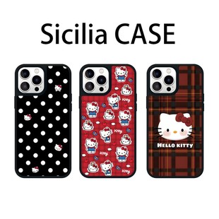 凯蒂猫格子原创亚克力黑边磁吸适用苹果iPhone16promax手机壳1312pro小米1415Pro华为mate60p70三星S23防摔