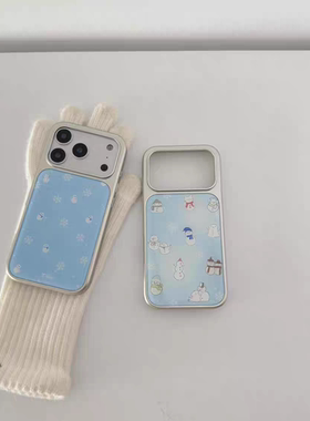 ins风冬季氛围感雪人电镀银磁吸适用苹果iPhone17promax手机壳1615pro小米1415Pro华为mate60p70三星S23防摔