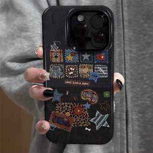 ins豹纹拼贴画适用于苹果17promax手机壳iPhone16华为小米14plus荣耀13pro12菲林壳二合一x防摔11oppovivo11