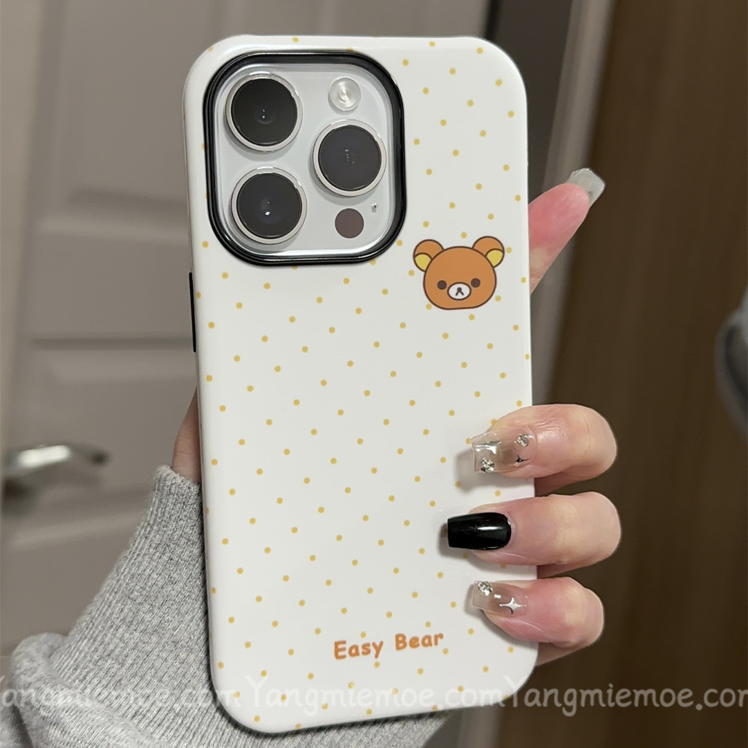 波点轻松小熊适用于iPhone16Promax13pro手机壳菲林12mini创意13小众15plus硬软壳11高级感14苹果14pro二合一
