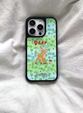 ins踏青小鹿可爱亚克力黑边磁吸适用苹果iPhone16promax手机壳1312pro小米1415Pro华为mate60p70三星S23防摔