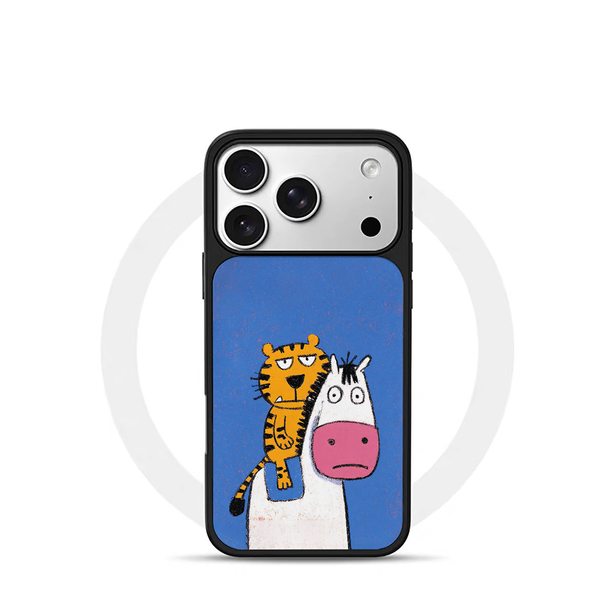 ins朋友老虎小马黑边电镀银磁吸适用苹果iPhone17promax手机壳1615pro小米1415Pro华为mate60p70三星S23防摔