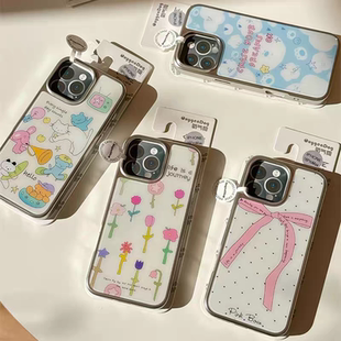 ins原创清新花朵磁吸电镀银边软壳适用于苹果13手机壳iPhone16promax亚克力1112小米1415pro华为mate60P70