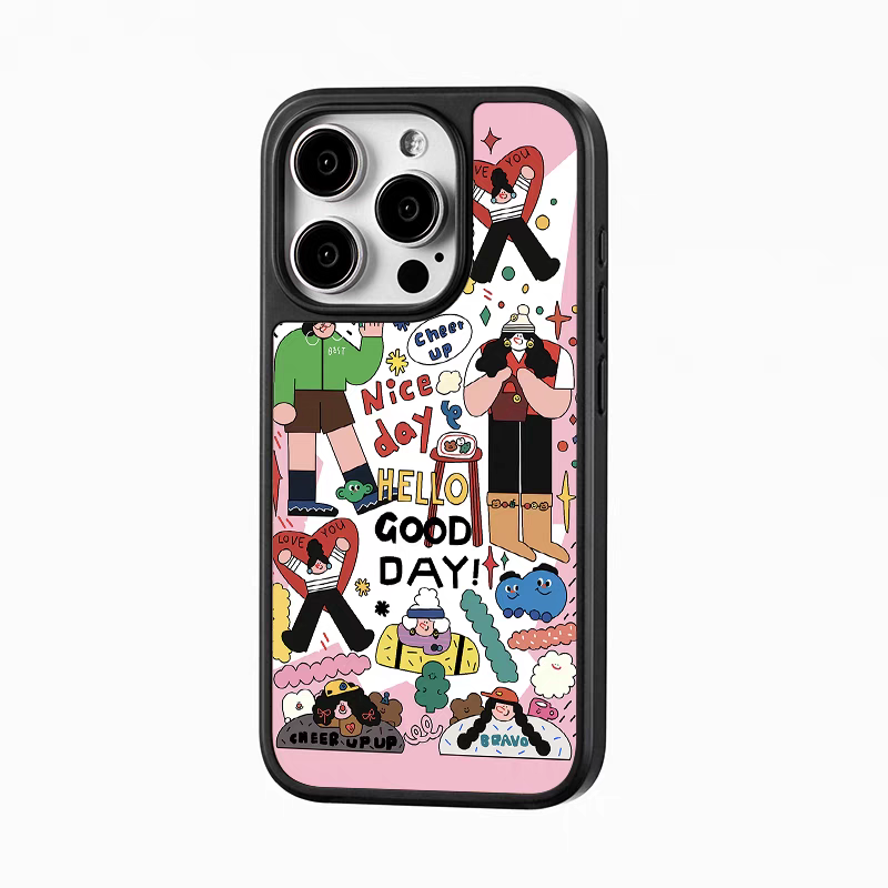 ins女孩插画原创亚克力黑边磁吸适用苹果iPhone16promax手机壳131512pro小米14Pro华为mate60p70三星S23防摔