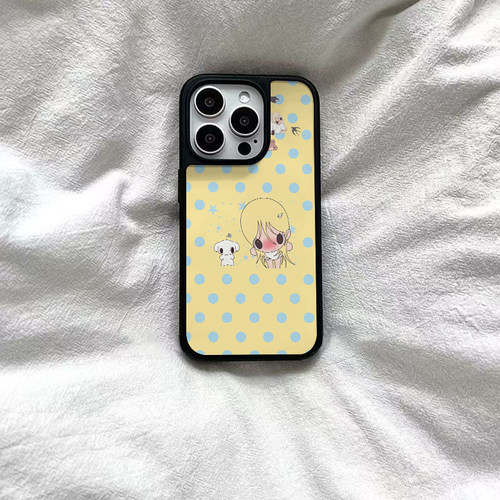 ins风可爱波点女孩黑边软壳磁吸适用苹果iPhone16promax手机壳1312pro小米1415Pro华为mate60p70三星S23防摔