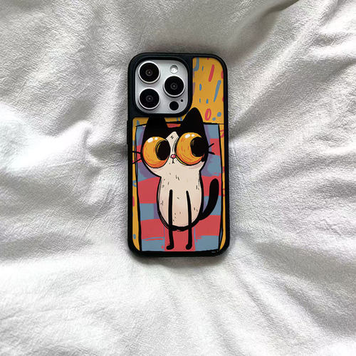ins怪诞小猫可爱亚克力黑边磁吸适用苹果iPhone16promax手机壳1312pro小米1415Pro华为mate60p70三星S23防摔