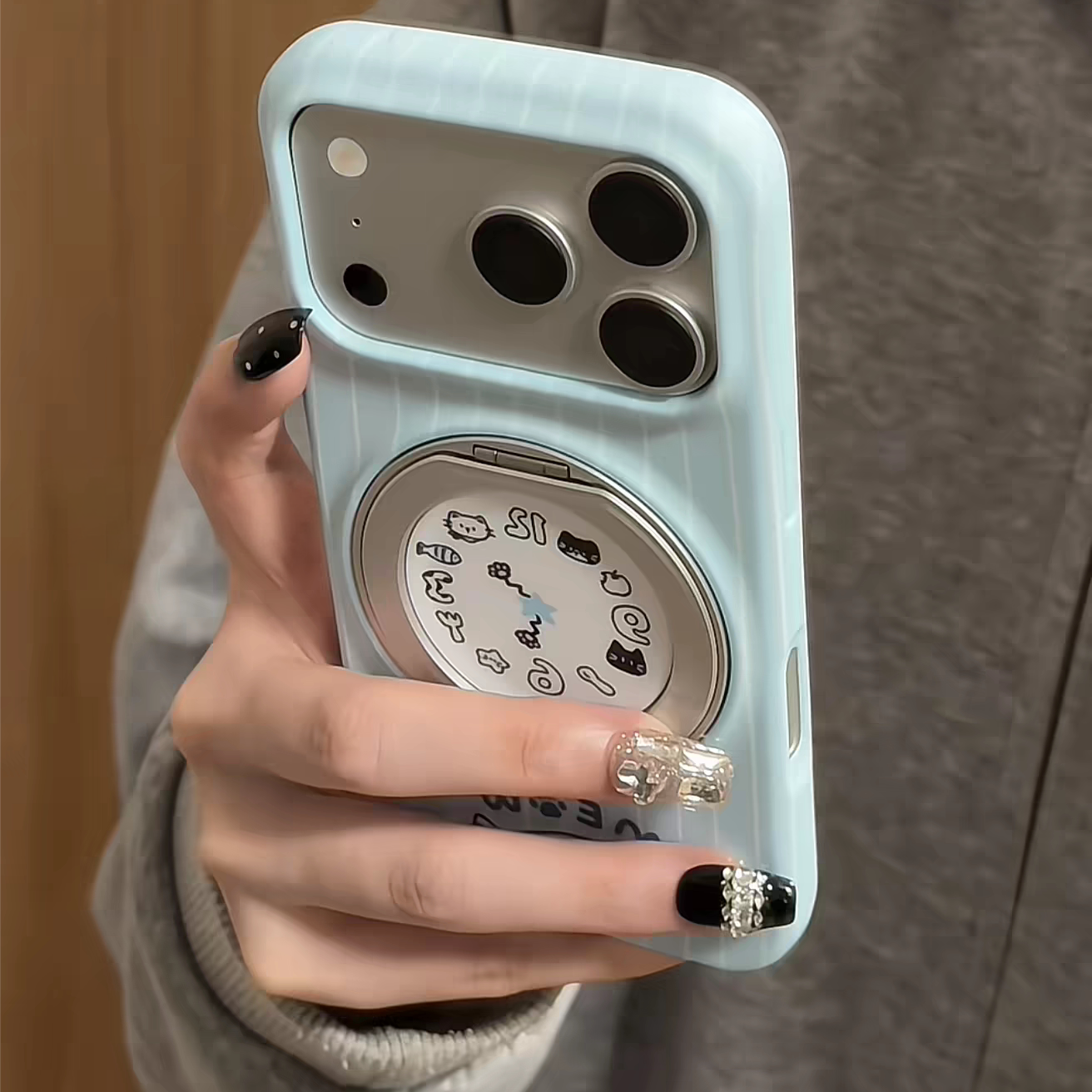 ins风复古条纹小鱼猫咪360支架适用苹果17手机壳iphone16promax菲林硬壳15新款17pro防摔保护套超好看高级感