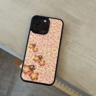 ins豹纹扶桑花小猴子亚克力黑边适用苹果iPhone16promax手机壳1312pro小米1415Pro华为mate60p70三星S23防摔