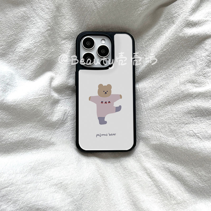 ins风踢腿小熊原创亚克力黑边磁吸适用苹果iPhone16promax手机壳1315pro小米14Pro华为mate60p70三星S23防摔