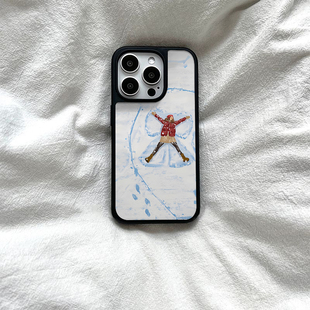 ins个性 雪地情侣亚克力黑边磁吸适用苹果iPhone16promax手机壳1312pro小米1415Pro华为mate60p70三星S23防摔