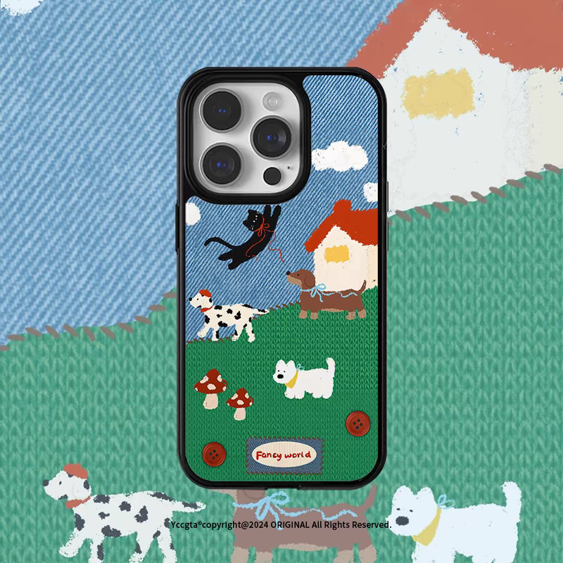 针织小狗个性亚克力黑边磁吸适用苹果iPhone16promax手机壳1315pro小米14Pro保护套华为mate60P70防摔三星S23