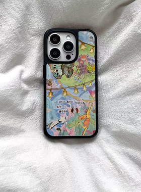 精灵聚会简约ins亚克力黑边磁吸适用苹果iPhone16promax手机壳131512pro小米14Pro华为mate60p70三星S23防摔