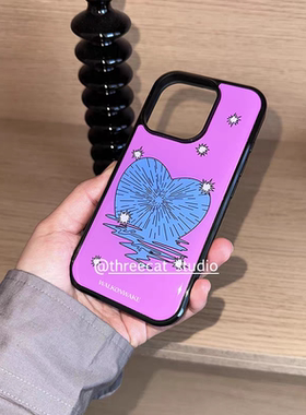 insY2K心形之水亚克力黑边磁吸适用苹果iPhone16promax手机壳1312pro小米1415Pro华为mate60p70三星S23防摔