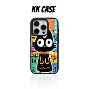 炫酷黑猫亚克力黑边磁吸适用苹果iPhone16promax手机壳1312pro小米1415Pro华为mate60p70三星S23防摔 ins个性
