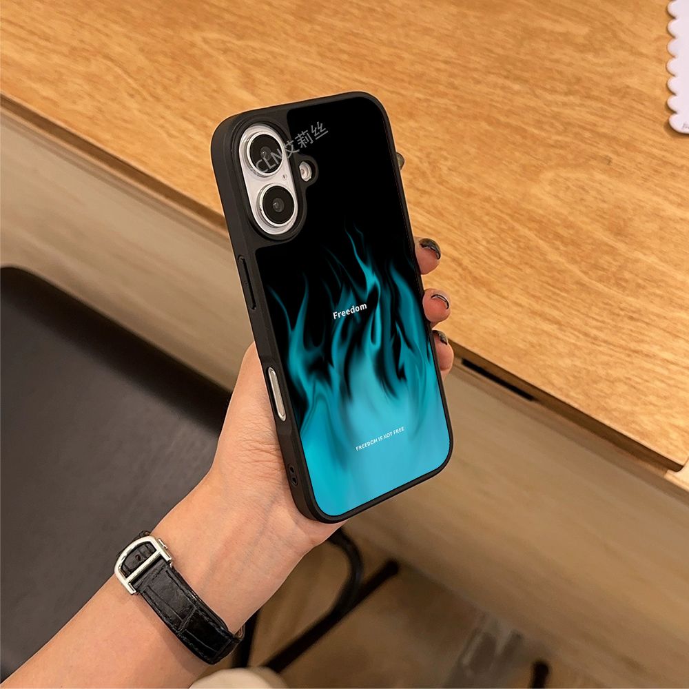 ins风蓝色火焰原创亚克力黑边磁吸适用苹果iPhone16promax手机壳1315pro小米14Pro华为mate60p70三星S23防摔