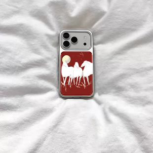 ins复古艺术马年小马电镀银磁吸适用苹果iPhone17promax手机壳1615pro小米1415Pro华为mate60p70三星S23防摔