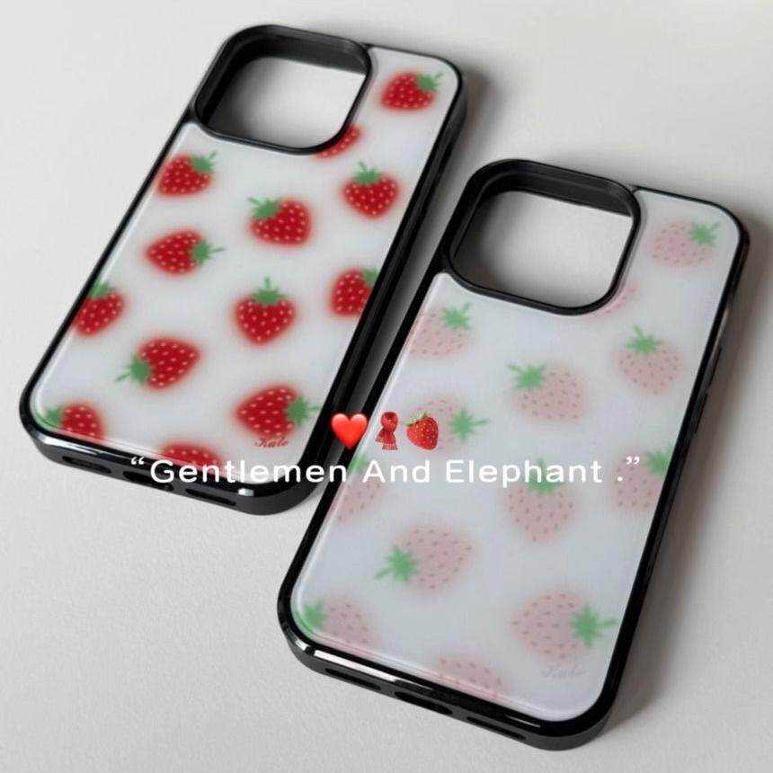 原创韩国博主ins清新草莓亚克力黑边适用苹果iPhone16promax手机壳15pro小米14Pro保护套华为mate防摔三星S23