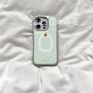 ins风薄荷绿樱桃电镀银边软壳适用于苹果手机壳iPhone16promax亚克力15pro 11新款 高级 原创个性