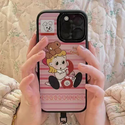 条纹女孩简约ins亚克力黑边磁吸适用苹果iPhone16promax手机壳1312pro小米1415Pro华为mate60p70三星S23防摔