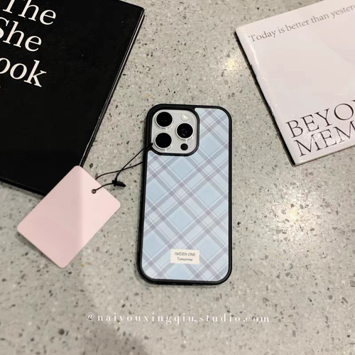 蓝色菱格个性原创亚克力黑边磁吸适用苹果iPhone16promax手机壳1315pro小米14Pro华为mate60p70三星S23防摔