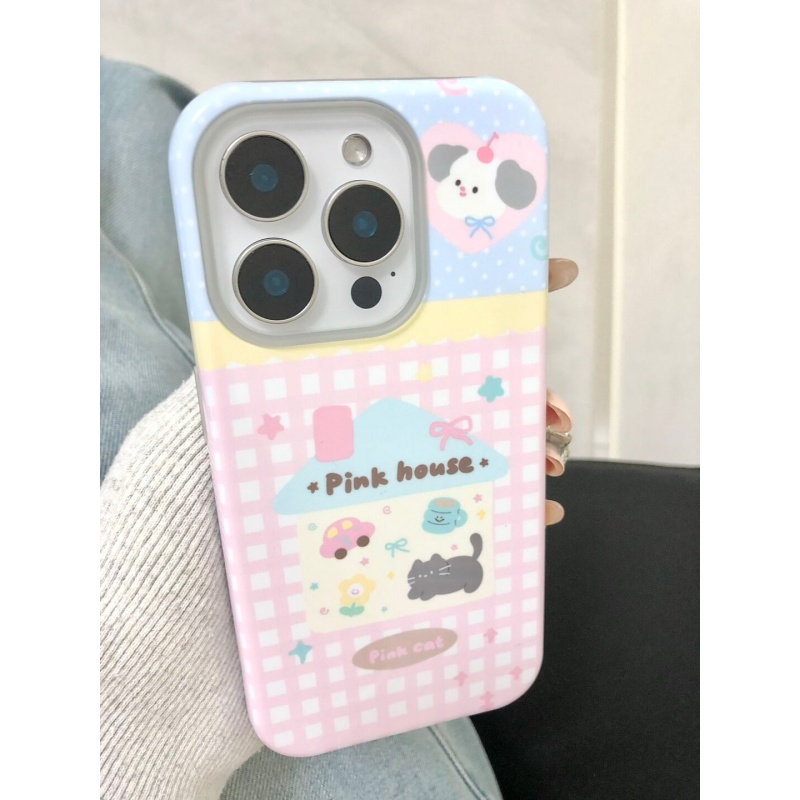 ins风格子小狗房子高级感适用与iPhone17苹果16promax菲林二合一手机壳全包透明1513小众二合一磨砂11xsmax78