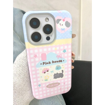 ins风格子小狗房子高级感适用与iPhone17苹果16promax菲林二合一手机壳全包透明1513小众二合一磨砂11xsmax78
