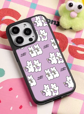 紫色兔子原创个性亚克力黑边磁吸适用苹果iPhone16promax手机壳1312pro小米1415Pro华为mate60p70三星S23防摔