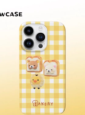 pawcase黄色面包小熊菲林15promax手机壳14全包iphone13适用苹果二合一xs格子新款magsafe磁吸12可爱11硬壳