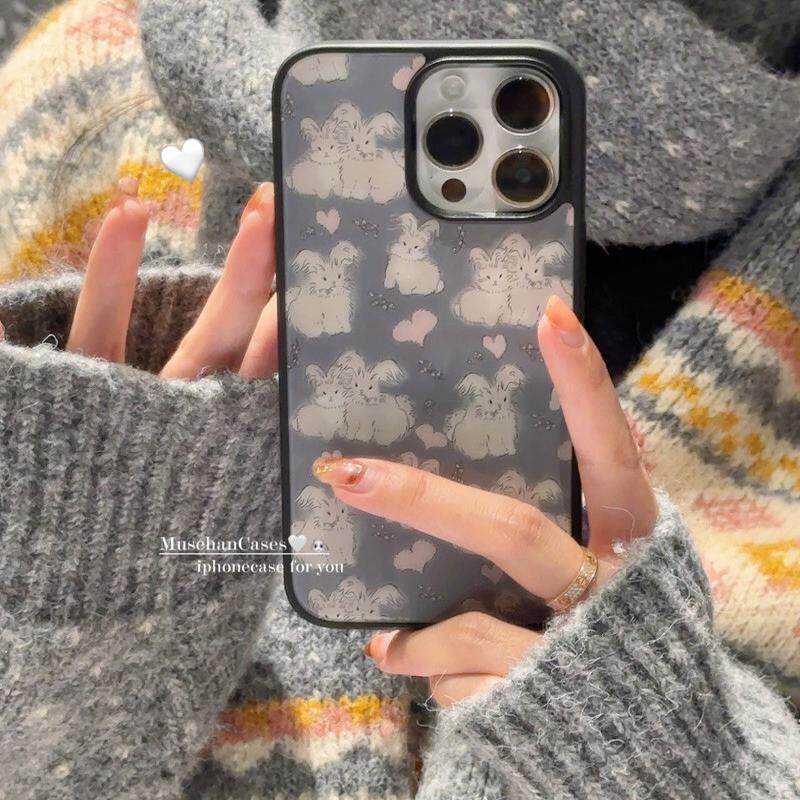 原创个性可爱复古兔子韩国ins适用于iphone16pro/15promax苹果13/12/11黑边手机壳xsmax保护套14新款华为小米