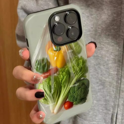 ins个性风蔬菜自律适用苹果16promax新款iPhone15手机壳1314高级感小众不撞款12防摔二合一菲林11保护套plus