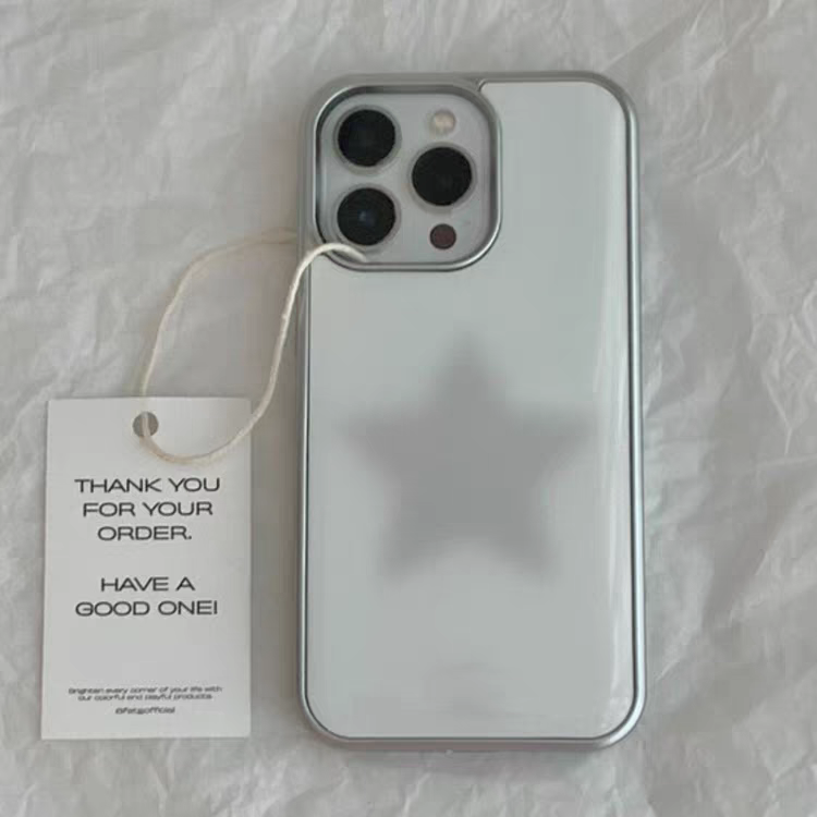 暗淡灰色星星韩新款银边玻璃手机壳适用苹果iPhone17promax高级感保护套小众16plus亮面15pro14防摔简约13pro