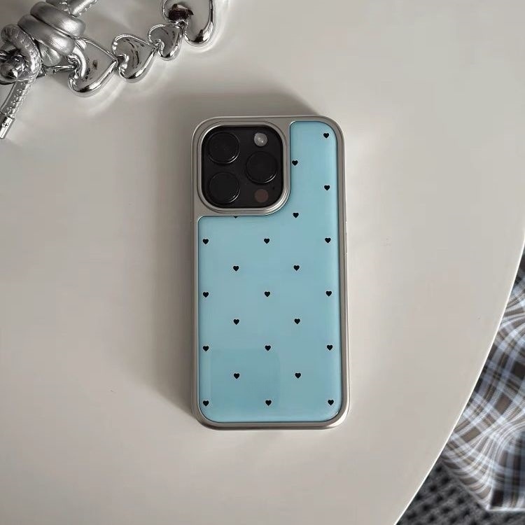 ins风蓝爱心日韩系磁吸电镀银边软壳适用于苹果13手机壳iPhone16promax亚克力1112小米1415pro华为mate60P70
