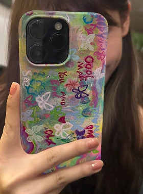 艺术涂鸦蝴蝶infp适用于苹果IPhon15pro/14promax/15/14/13/11/xr菲林小众高级感不会撞壳的手机壳个性创意