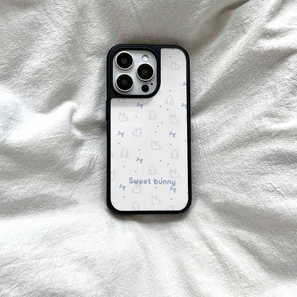 ins风蝴蝶结小兔亚克力黑边磁吸适用苹果iPhone16promax手机壳1312pro小米1415Pro华为mate60p70三星S23防摔