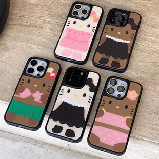 珍珠KT猫咪少女心亚克力黑边磁吸适用苹果iPhone16promax手机壳1312pro小米1415Pro华为mate60p70三星S23防摔