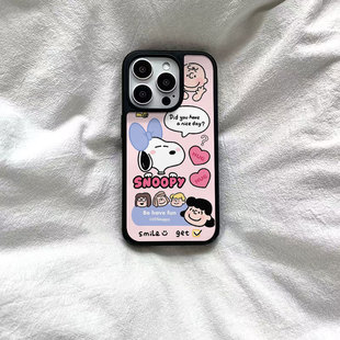 ins风可爱史努比亚克力黑边磁吸适用苹果iPhone16promax手机壳1312pro小米1415Pro华为mate60p70三星S23防摔