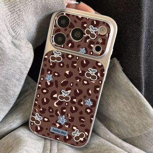 ins复古豹纹樱桃大视窗磁吸全包精孔手机壳适用苹果iPhone17promax高级感保护套小众16plus15pro14防摔13pro