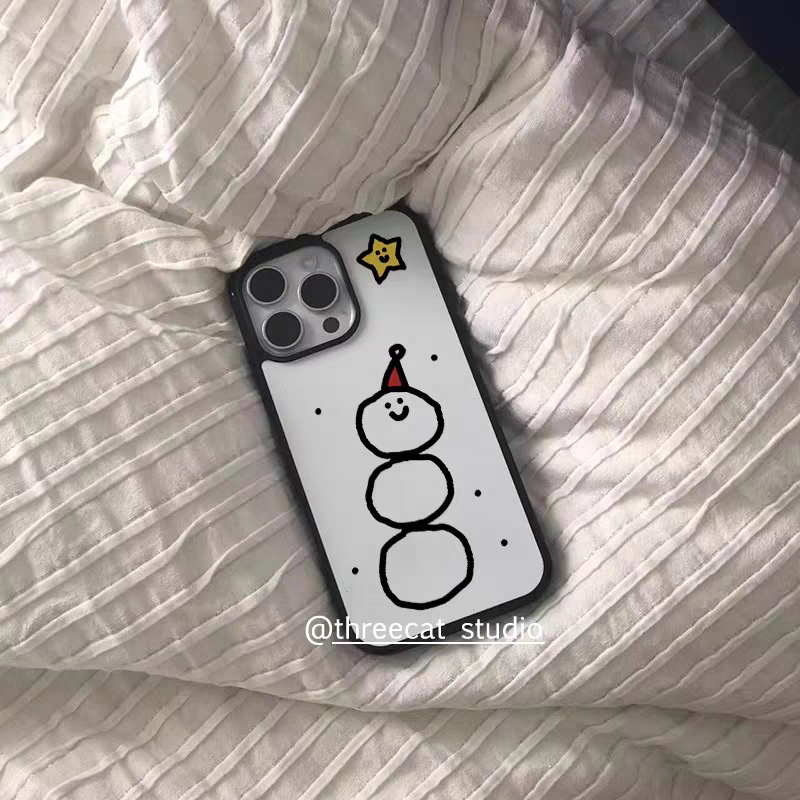 可爱红帽子雪人星星亚克力黑边适用苹果iPhone16promax手机壳15pro小米14Pro保护套华为mate防摔三星S23荣耀